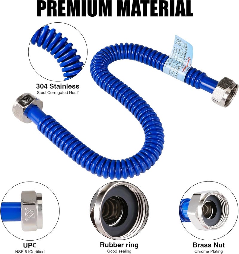 PEVEPEXE 2 Pack, Upgrade Hot & Cold Water Heater Hose, 1" FIP x 1" FIP x 24 in Length Stainless Steel Corrugated Water Line Connector For Water Softener Tanks, Rubber Coating Red & Blue - Image 5